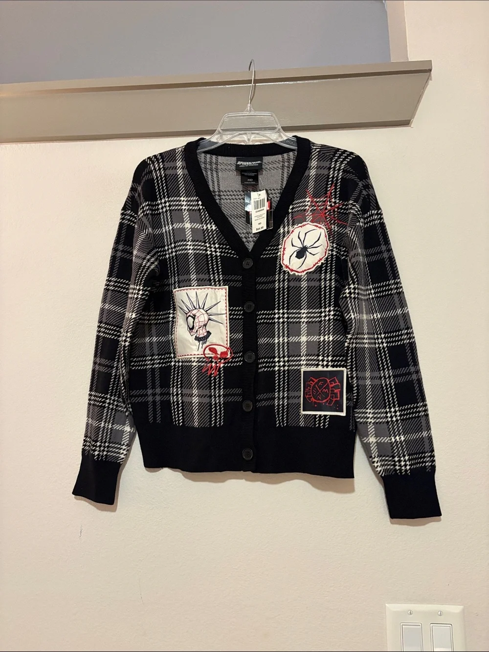 BoxLunch Spider-Man Across the Spiderverse Spider Punk Plaid Cardigan SZ M NWT - Picture 1 of 4